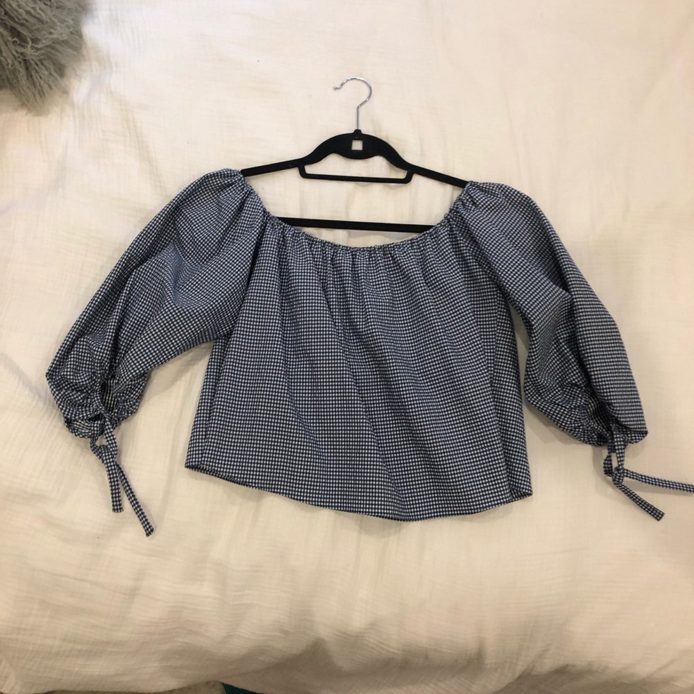 Zara Blue and white checkered off the shoulder